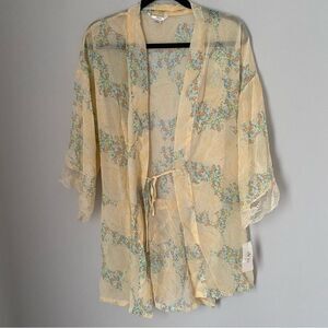 Flora by Flora Nikrooz Women's Chiffon Floral-Print Kimono Robe L / XL